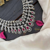 Vriksham Royal Pear Shape Red Accents American Diamond Bridal Haram-G20241